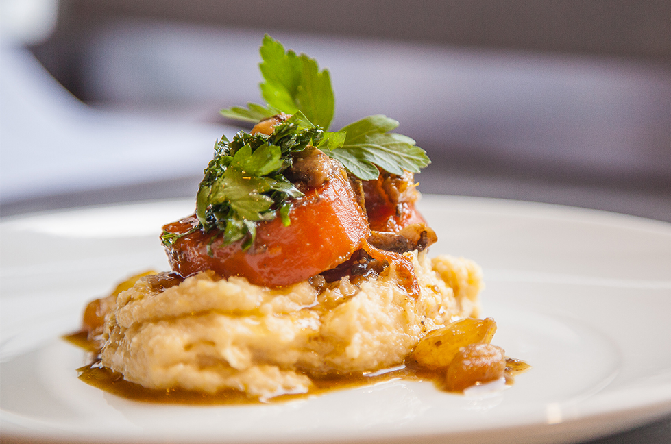 Vegan carrot osso bucco, on extra virgin olive oil mashed potatoes